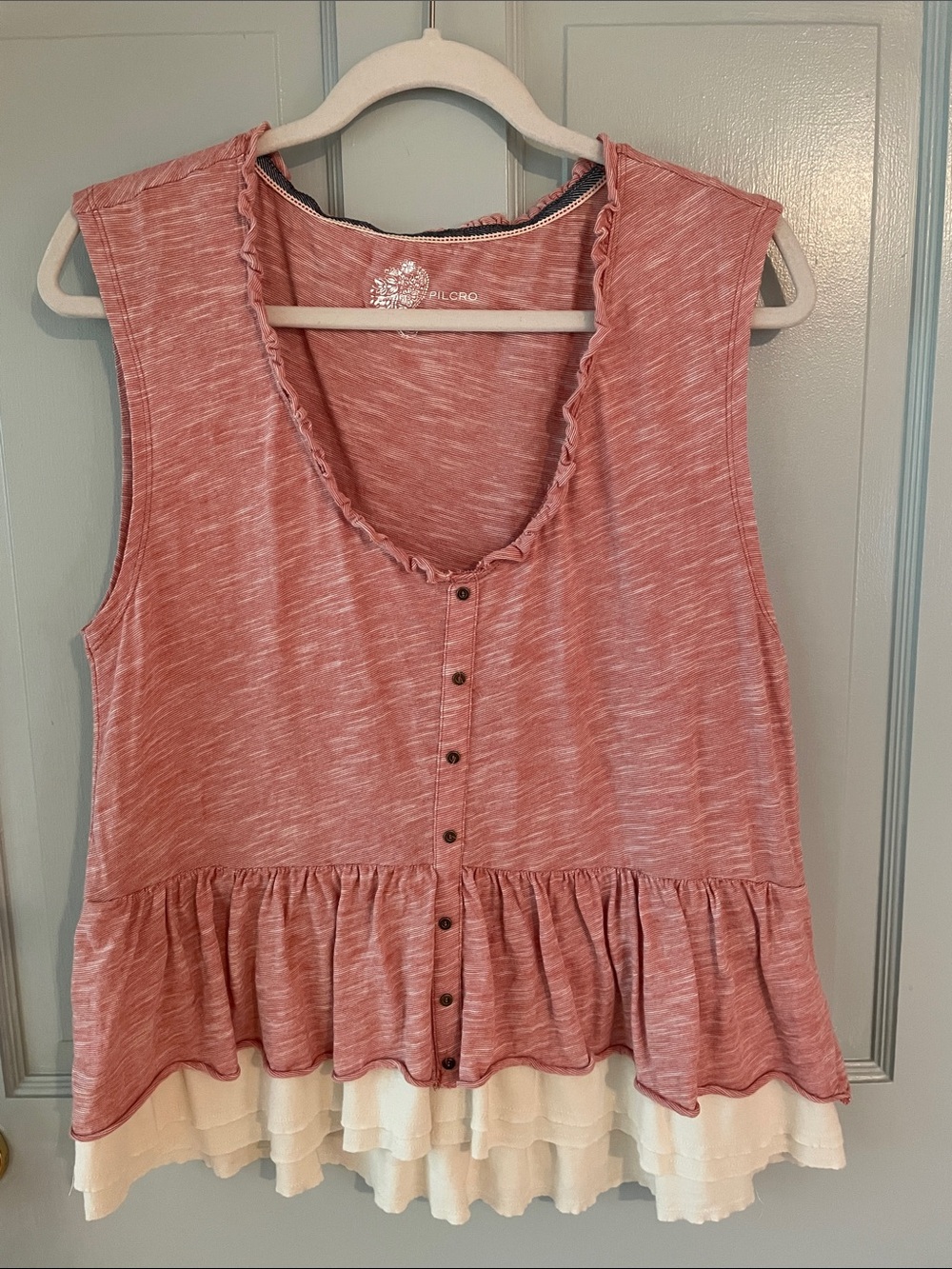 Pilcro Soft Red Layered Ruffle Tank Top